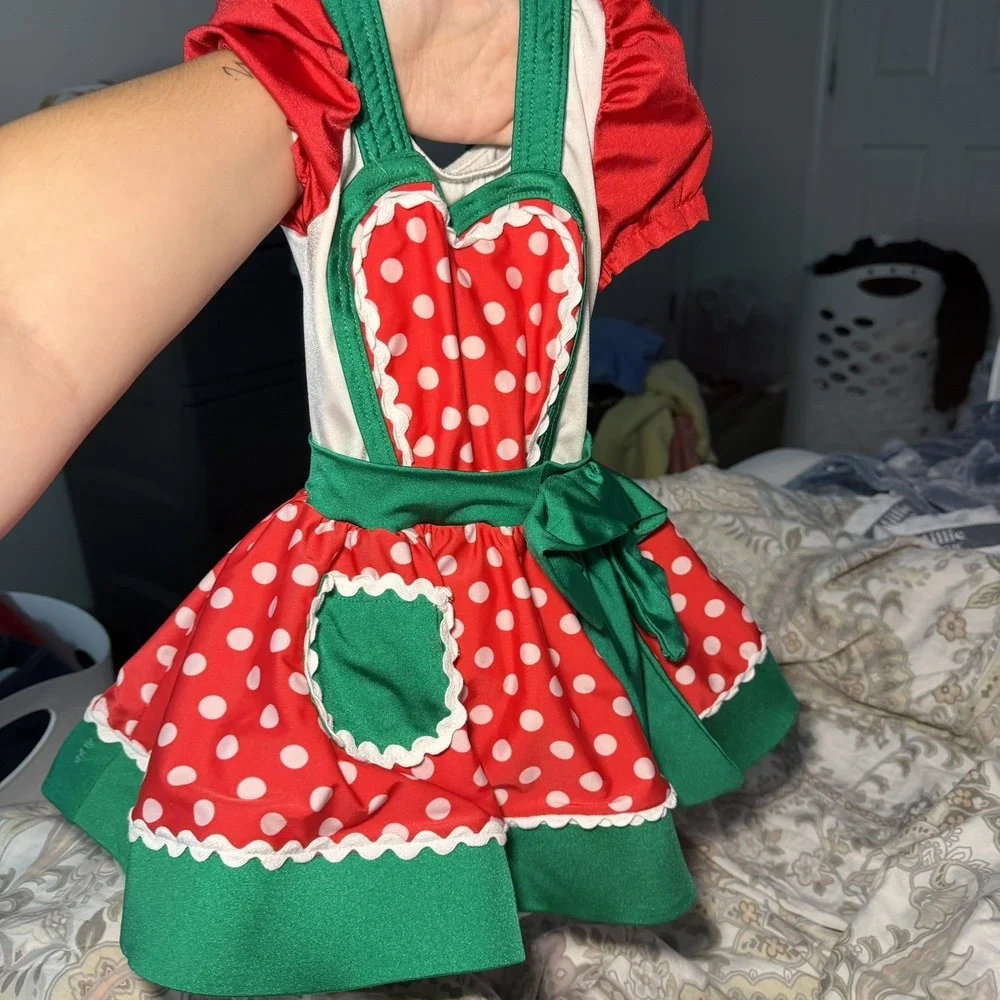 Girls Candy Cane poke dots Weissman Holiday Christmas Santa Elf Costume